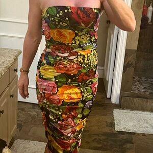 Dolce & Gabbana Red Ruched Strapless Bodycon Dress